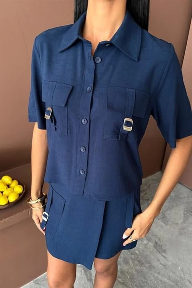 Gömlek Şort Etek Viscon Keten Takım 10162 - 6