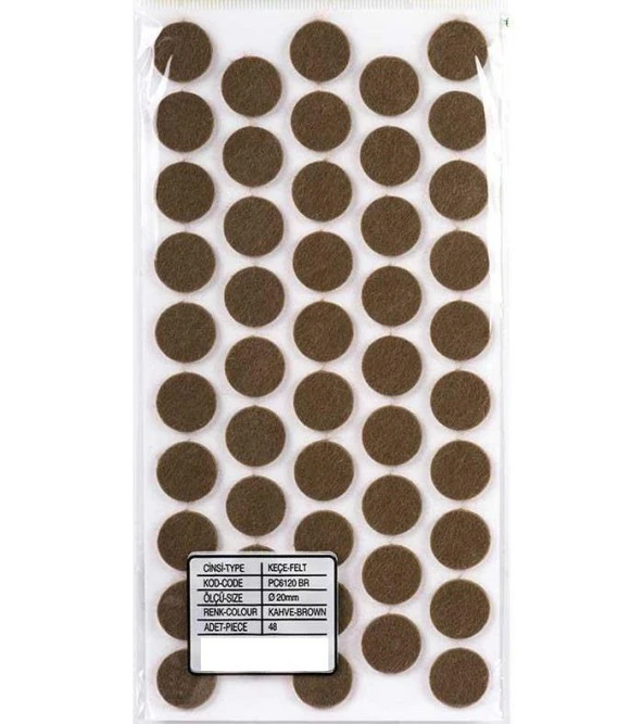 Yapışkanlı Keçe Çap 20mm 50 Adet