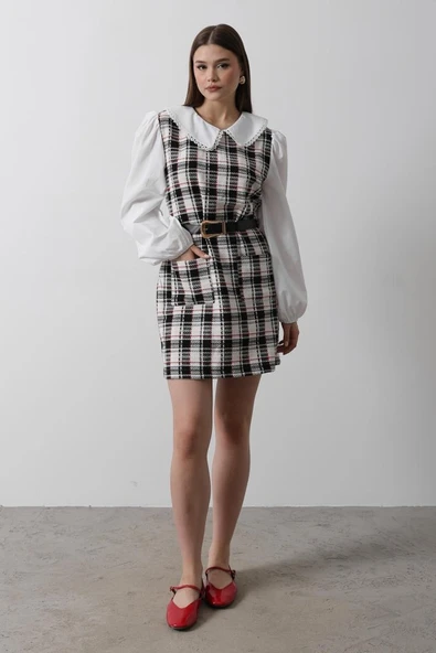 Ekoseli Gömlek Detaylı Elbise - Siyah - 2