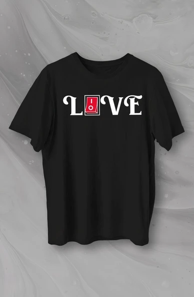 Sevgililer Günü İçin Özel Tasarım Love Baskılı T-shirt - Siyah ürün görseli