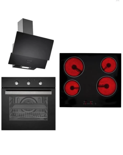 EMİNÇELİK SİYAH LUX VİTROSERAMİK ELEKTRİK OCAKLI 6 PROGRAMLI ANKASTRE SET