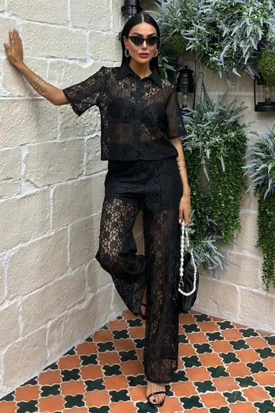 Pantolonu Astarlı Dantel İkili Takım 10119 ürün görseli