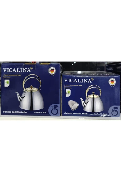 VICALINA  Çelik Çaydanlık seti ithal Model Alman Markası Paslanmaz Çelik Çaydanlık Ocak üstü Isıtıcı 2 LT 3 LT - 2