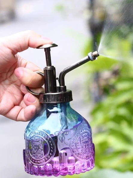 Vintage Cam Bitki Sulama Spreyi – Dekoratif Püskürtme Kolonya Şişesi 200 ml Mor - 2
