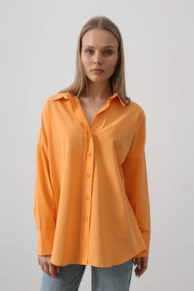 Geniş Manşet Detaylı Gömlek - Kavun - Resim 2