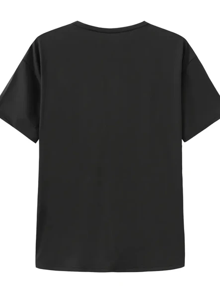 Baskılı Oversize Bisiklet Yaka T-shirt - Siyah - Resim 3