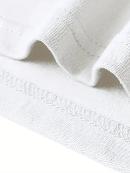 Baskılı Oversize Bisiklet Yaka T-shirt - Beyaz - Resim 4