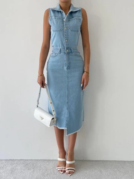 Meldia Jean Sıfır Kollu Elbise - 2