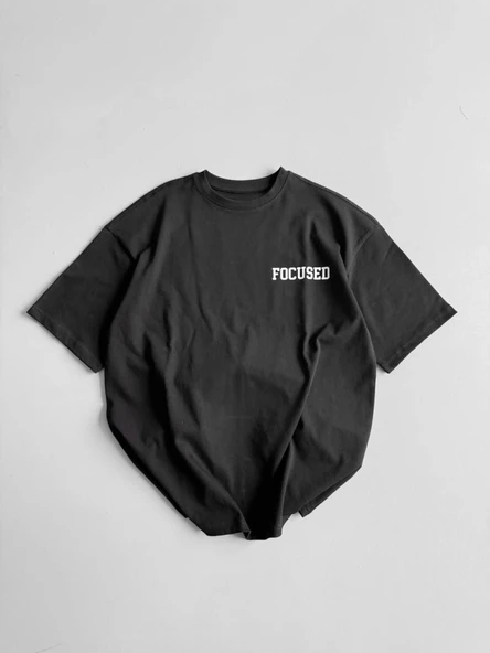 Baskılı Oversize Bisiklet Yaka T-shirt - Siyah - Resim 2