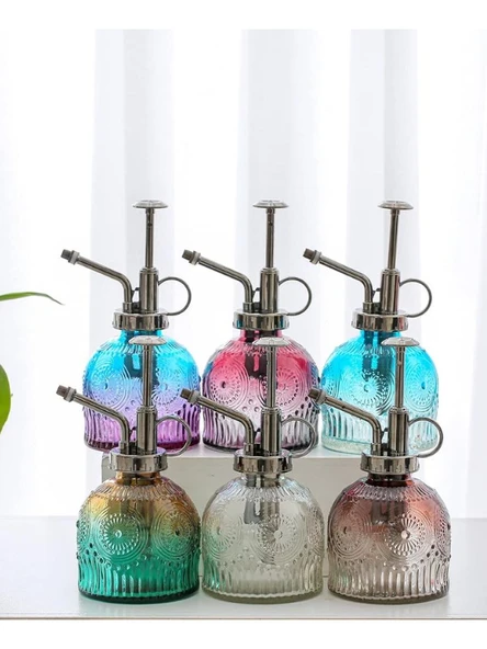 Vintage Cam Bitki Sulama Spreyi – Dekoratif Püskürtme Kolonya Şişesi 200 ml Mor - 6