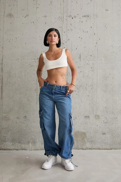 Mavi Yan Cepli Jeans Pantolon ürün görseli