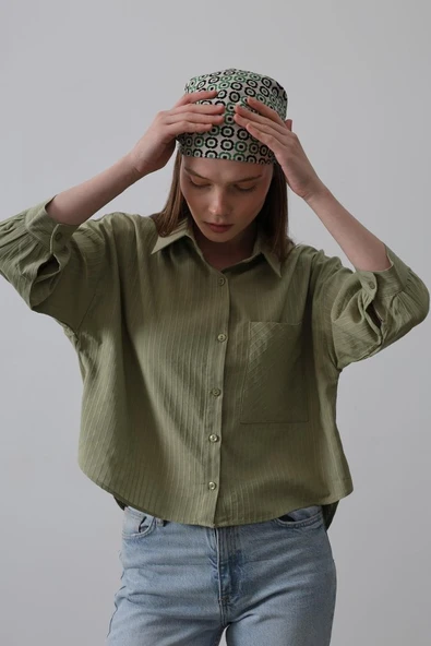 Cepli Kısa Kesim Gömlek - Haki ürün görseli