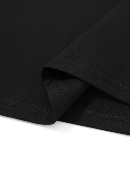 Baskılı Oversize Bisiklet Yaka T-shirt - Siyah - Resim 2