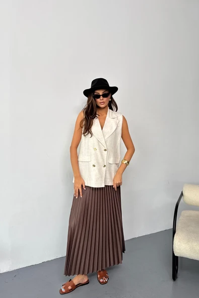 GOLD DÜĞMELİ KETEN YELEK - Ham ürün görseli