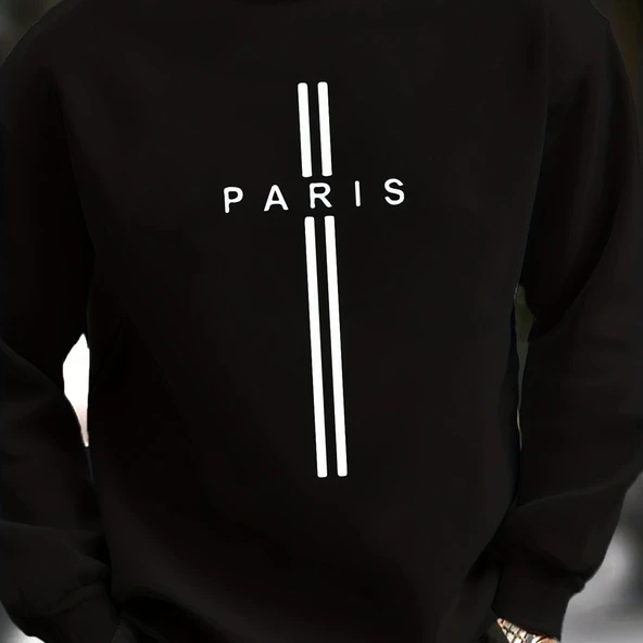 Erkek Uzun Kollu Bisiklet Yaka Yazı Detaylı Iki Iplik Bluz - Resim 3