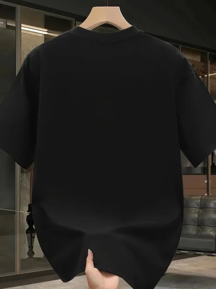 Baskılı Oversize Bisiklet Yaka T-shirt - Siyah - Resim 2