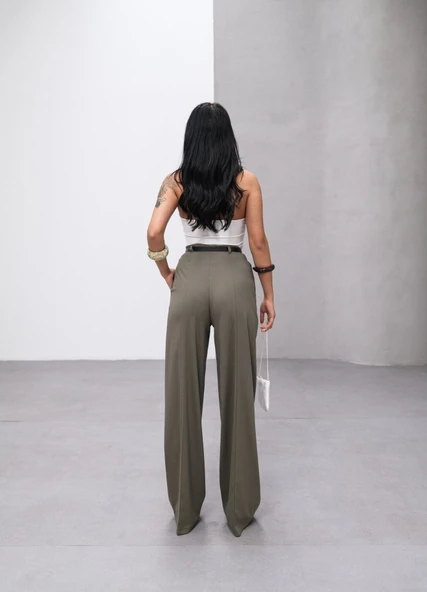 Poly Viscose Yüksek Bel Kemerli̇ Ve Dökümlü Palazzo Pantolon (Kemer Dahi̇l) - Resim 2