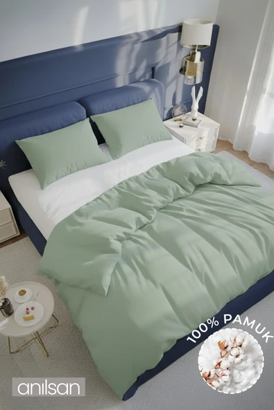 Düz Mint Yeşili Çift Kişilik Nevresim Seti %100 Pamuk, 63tel (Nevresim+Yastık Kılıfı)