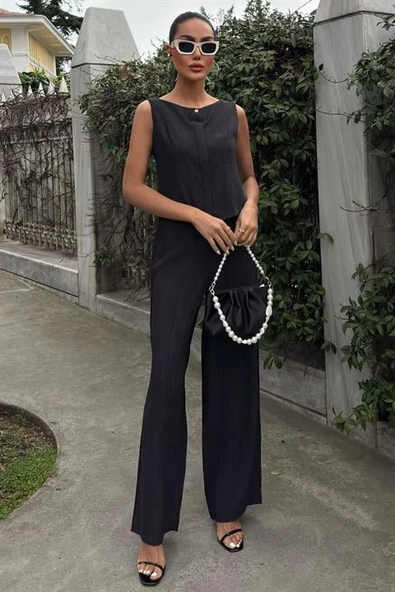 Sıfır Kollu Bluz Batik Desenli Pantolon İkili Takım 10181-08 - Resim 6