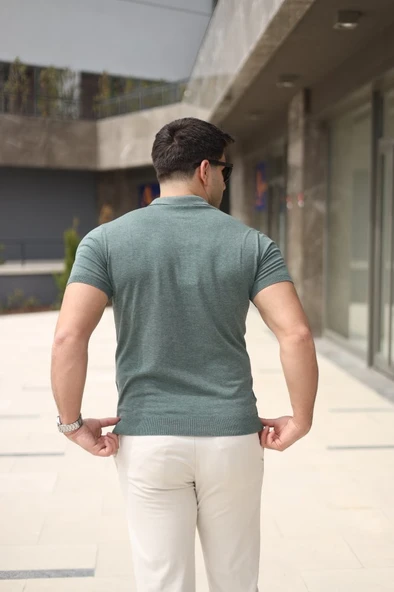 Erkek Polo Yaka Fermuar Detaylı Tişört - Resim 3