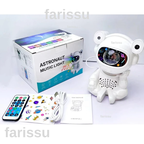 Sevimli Astronot Tasarımlı Müzikli Yıldızlı Gökyüzü Projektörü