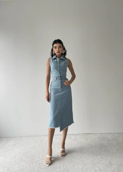 Meldia Jean Sıfır Kollu Elbise - 3