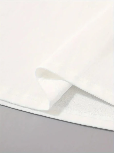 Baskılı Oversize Bisiklet Yaka T-shirt - Beyaz - Resim 3