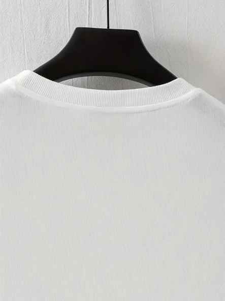 Baskılı Oversize Bisiklet Yaka T-shirt - Beyaz - Resim 2