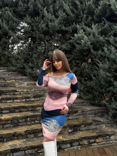 Kadın Uzun Kollu Tek Omuzu Askı Toka Detaylı Kısa Dalgıç Elbise - Resim 3