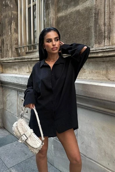 Alina Kol Cut Out Keten Gömlek 3252-08 - Resim 6