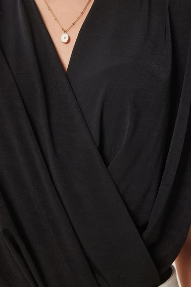 Kadın Sendy Kumaş Kruvaze Yaka Vatkalı Bluz - Resim 4