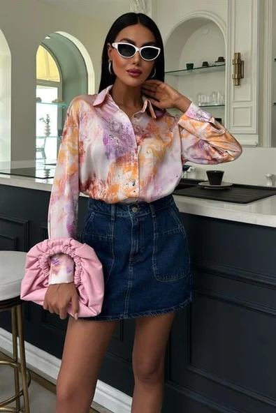 Batik Desenli Saten Gömlek 3409 - Resim 7