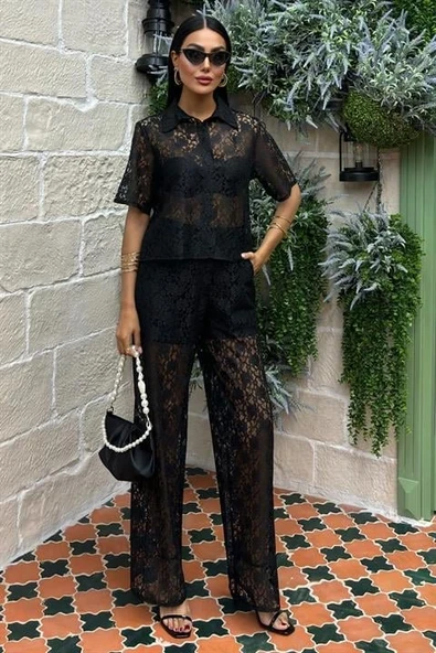 Pantolonu Astarlı Dantel İkili Takım 10119 - Resim 7