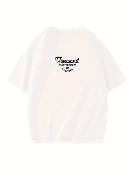 Thousand Baskılı Oversize Bisiklet Yaka T-shirt - Beyaz - Resim 2