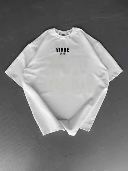 Baskılı Oversize Bisiklet Yaka T-shirt - Beyaz - Resim 2