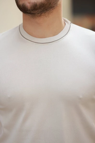 Erkek Bisiklet Yaka Ribanalı Kısa Kollu Tshirt - Resim 3