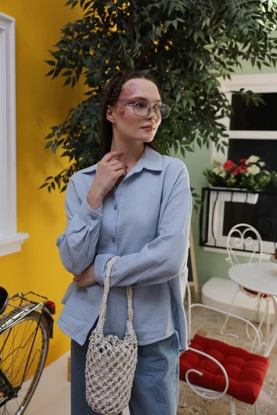 Müslin Uzun Kol Gömlek - Bebe Mavisi ürün görseli