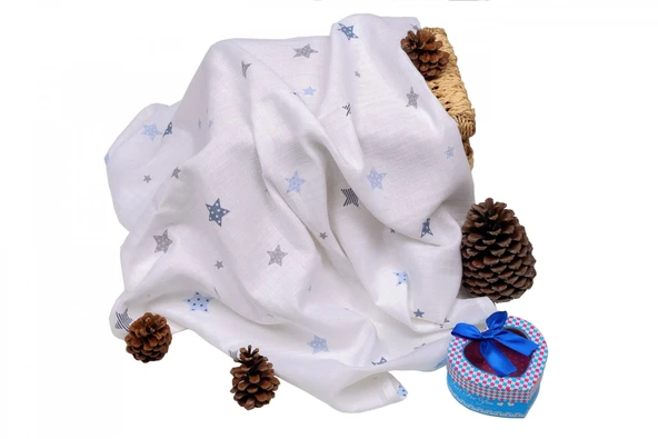 Sema Baby Çok Amaçlı Müslin Örtü 100x80 cm - Mavi Yıldız 8682476853131 ürün görseli 1
