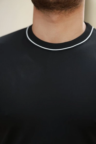 Erkek Bisiklet Yaka Ribanalı Kısa Kollu Tshirt - Resim 2