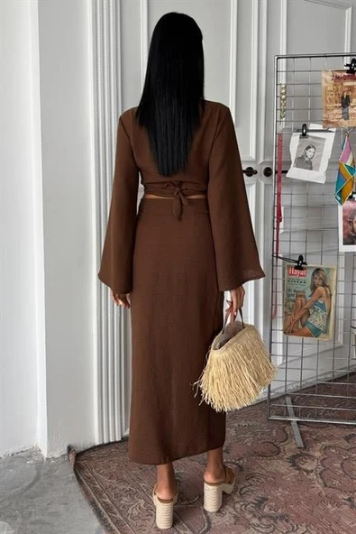 Crop Gömlekli Ve Eteği Büzgülü Tasarım Takım 10195 - Resim 4