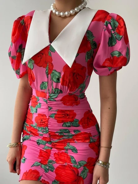 Perast Çiçek Detaylı Elbise - Resim 4