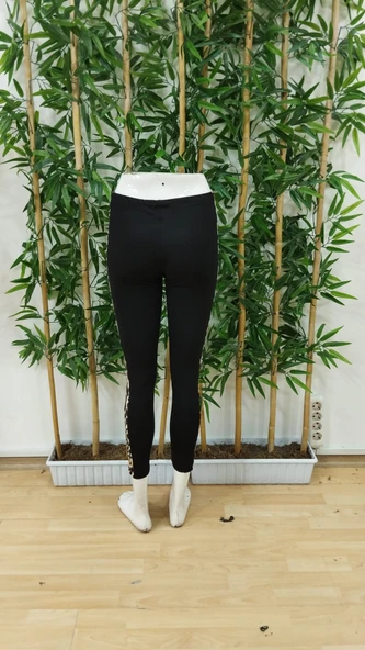 Kadın Yüksek Bel Yanları Leopar şerit Detay Dalgıç Tayt - Resim 7