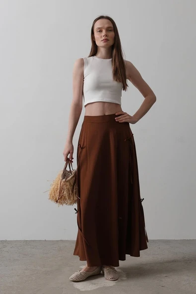 Fiyonk Kloş Etek - Kahve - Resim 3