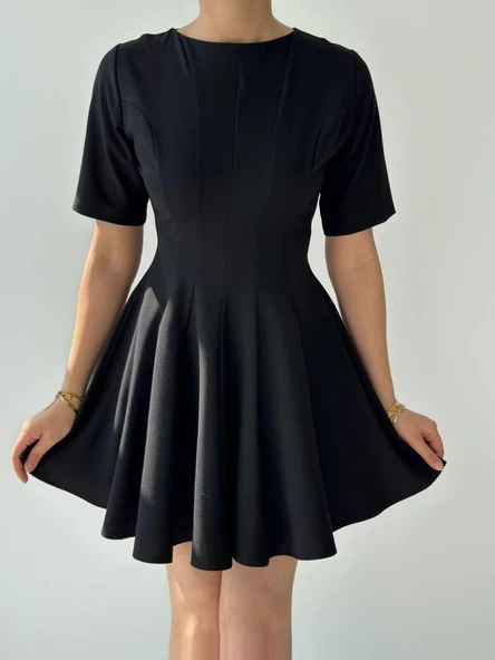 Crem Pliseli Elbise - Resim 2