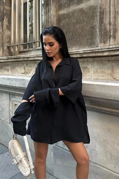 Alina Kol Cut Out Keten Gömlek 3252-08 - Resim 7