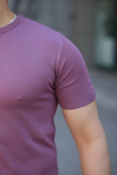 Erkek Viskon Kumaş Bisiklet Yaka Basic Tişört - Resim 3