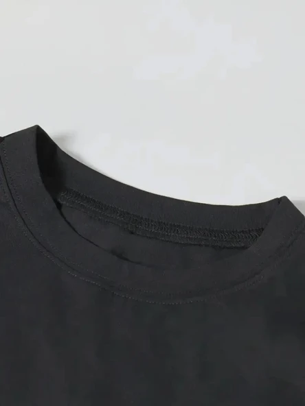 Baskılı Oversize Bisiklet Yaka T-shirt - Siyah - Resim 3