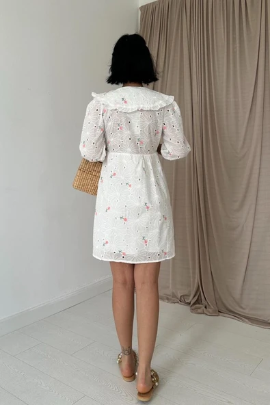 Pembe Bebe Yakalı Brode Elbise - Resim 4