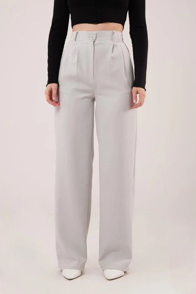 Bol Paça Piliseli Gri Pantolon - Resim 2