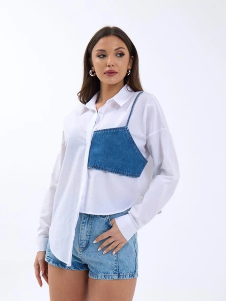 5419 GÖMLEK-MAVİ CEPLİ BEYAZ - Resim 3